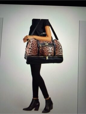 Cavalli Class Leopard Print Tote with Black Trim and Gold Hardware